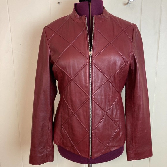 Mossimo Supply Co. Jackets & Blazers - Mossimo Women's Oxblood Leather Jacket Large Fitted Moto Biker Motorcycle